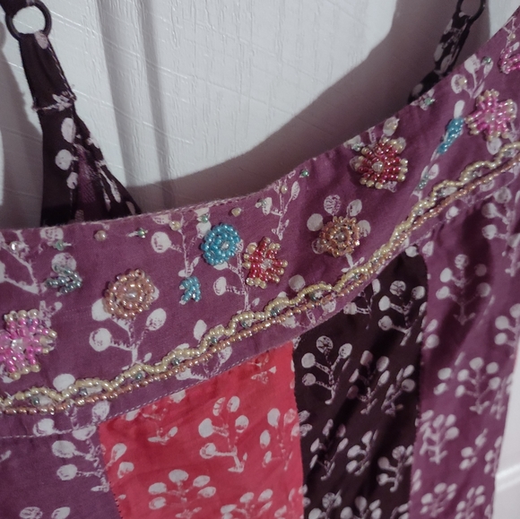 Free People BOHO Pink Purple Multi-Color Floral Beaded Dress 8 - Picture 4 of 14